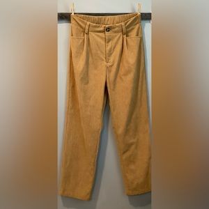 Tan Corduroy Pleated Elastic Waist Tapered Pants size L